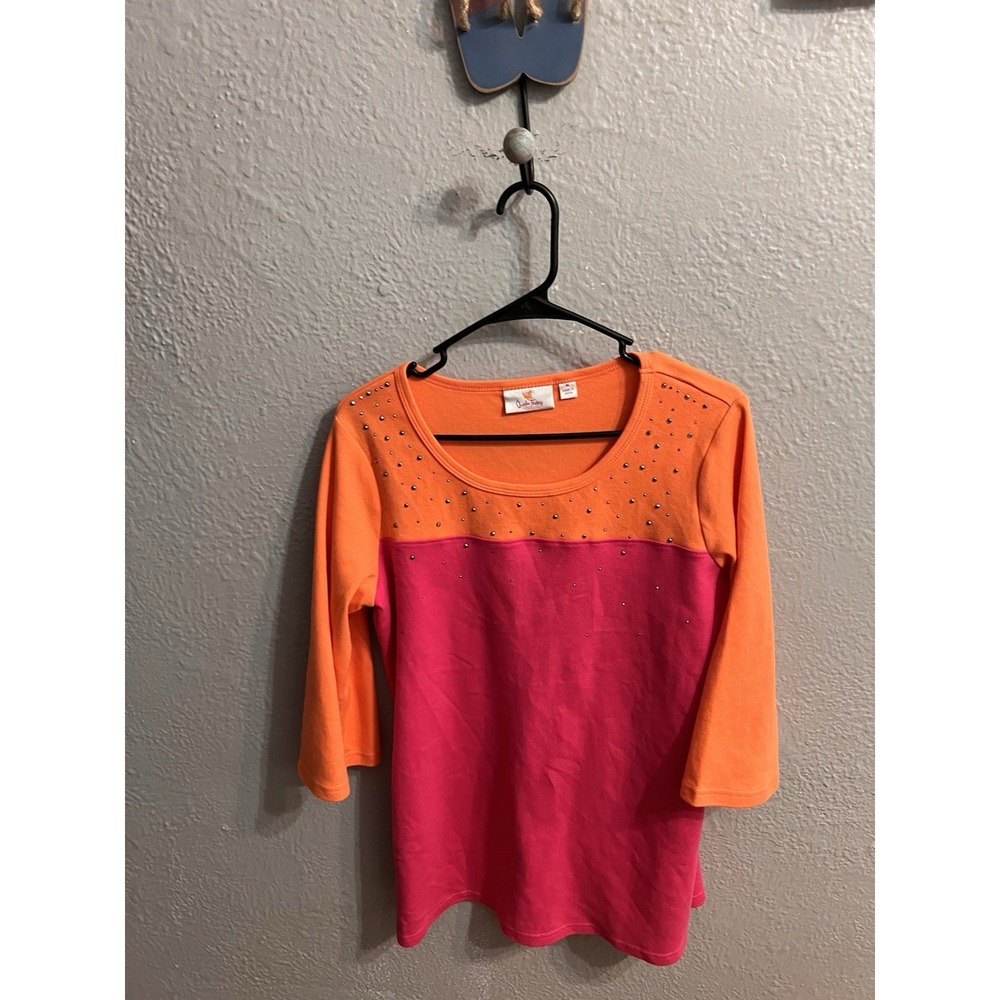 Quaker Factory Tunic Top 3/4 Sleeves Womens Pink Orange  Size Medium